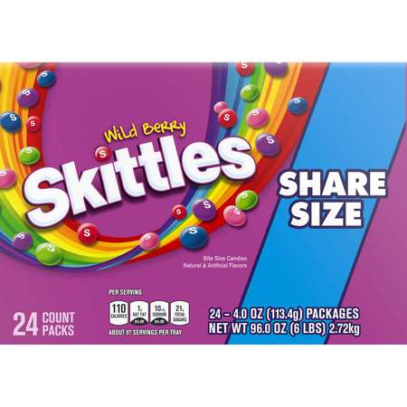 SKITTLES Skittles Share Size Wildberry Candy 4 oz. Packet, PK144 282985